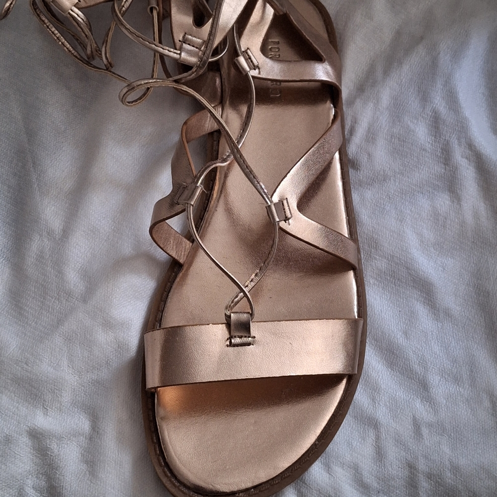26. Forever 21  Metallic Gold Gladiator Ankle Length Flat Sandals. BNW